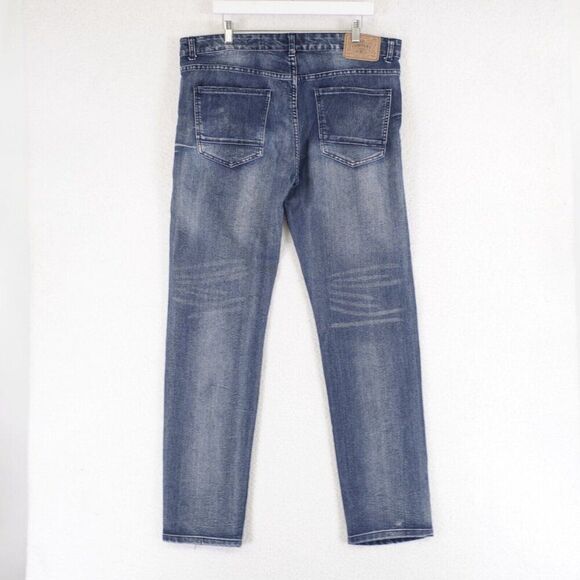 Company 81 Stone Wash Wiskering Denim Blue Jeans 38/34 Mid Rise Factory Distress - Picture 5 of 8